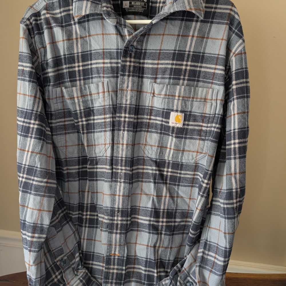 Carhartt Gray & Black Plaid Flannel Work Shirt